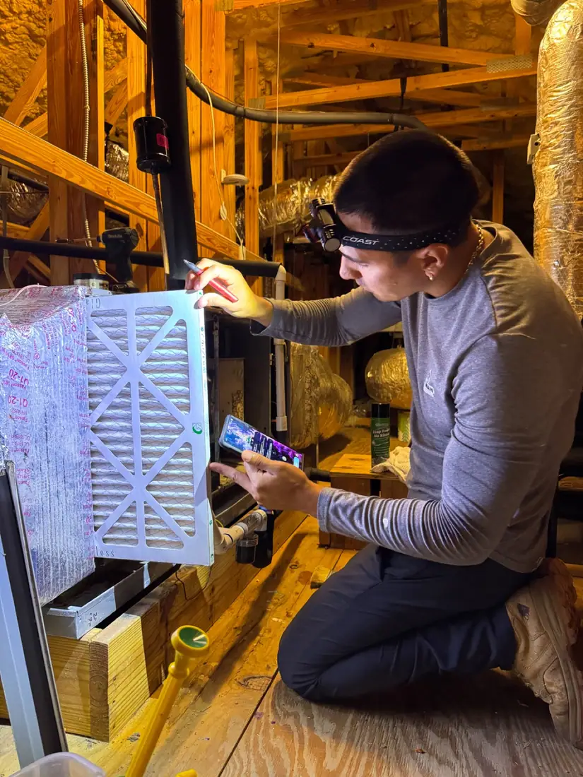 Filter and UV work in an attic air handler